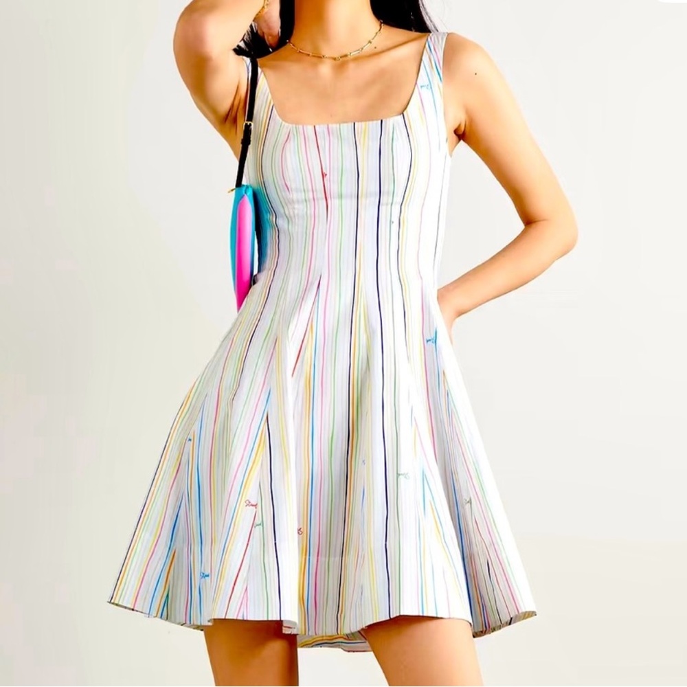 Staud Wells multicolor striped logo dress